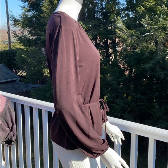 Nine West Petite Maroon Blouse with tie, size P/L - Picture 7 of 9